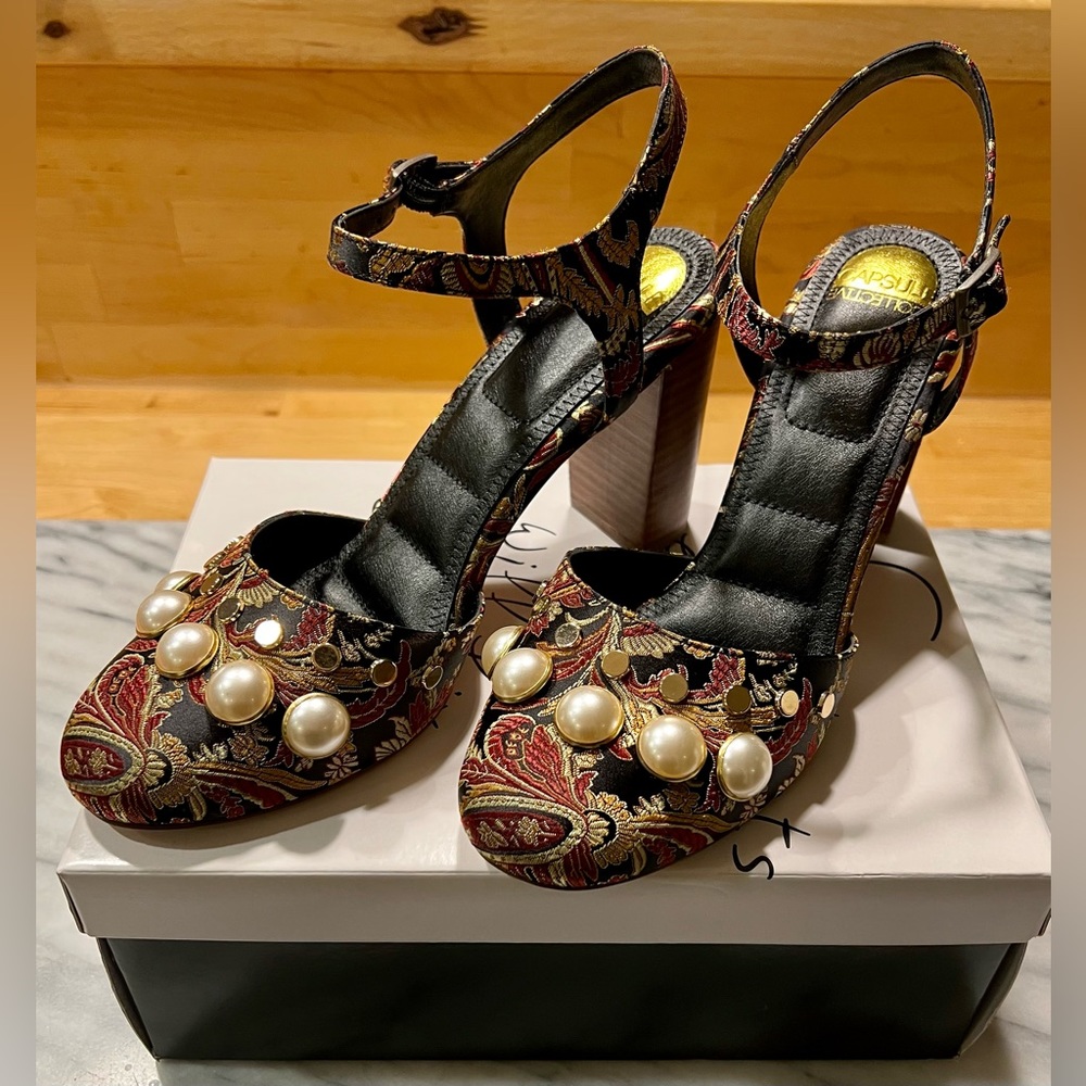 Anthropologie Capsule Collective International Chase Silk Brocade Heels